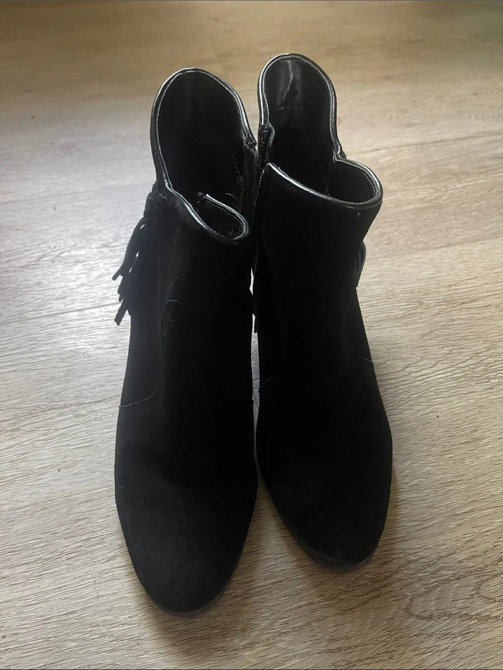 Bass Black Suede Ankle Boots with Side Tassel